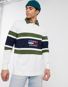 Белое поло в стиле регби с полосками Tommy Jeans-Белый