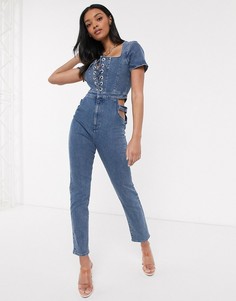Джинсовый комбинезон со шнуровкой ASOS DESIGN-Синий