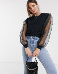 Oversize-свитшот с рукавами из органзы ASOS DESIGN-Черный