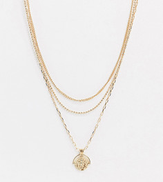 Золотистое ожерелье в несколько рядов с винтажной подвеской в виде монеты ASOS DESIGN Curve-Золотой