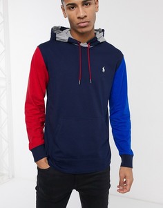 Худи темно-синего цвета со вставками колор блок и принтом на спине Polo Ralph Lauren-Темно-синий