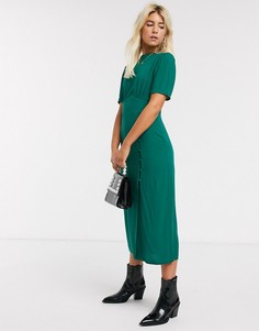Зеленое чайное платье миди с пуговицами и разрезом ASOS DESIGN-Зеленый