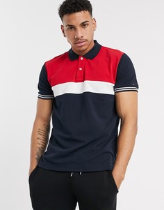Поло темно-синего цвета классического кроя в стиле колор блок Tommy Hilfiger-Темно-синий