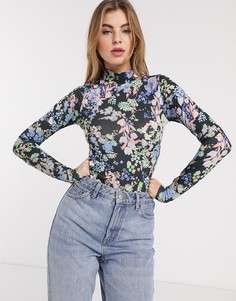 Боди с высоким воротом и цветочным принтом ASOS DESIGN-Мульти