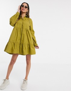 Свободное оливковое платье-рубашка Missguided-Зеленый
