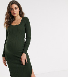 Платье миди в рубчик с овальным вырезом ASOS DESIGN Maternity-Зеленый