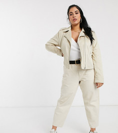 Желтовато-серая байкерская куртка ASOS DESIGN Curve-Бежевый