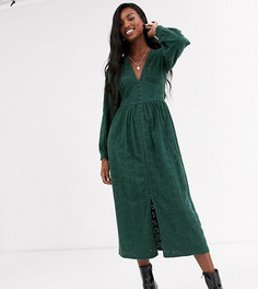 Зеленое платье миди с вышивкой ришелье и застежкой на крючки ASOS DESIGN Tall-Зеленый