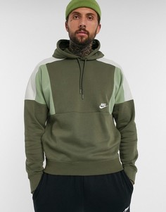 Худи цвета хаки в стиле колор блок с логотипом Nike-Зеленый