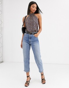 Топ с высоким воротом и принтом листьев Vila-Мульти