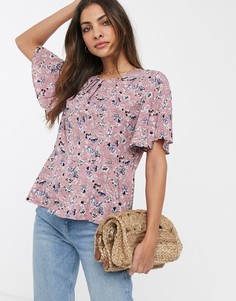 Топ с рукавами клеш и цветочным принтом Vila-Мульти