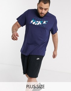 Темно-синяя футболка с камуфляжным принтом Nike Training Plus-Темно-синий