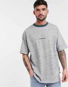Серая oversized-футболка с логотипом и контрастным вырезом Converse-Серый