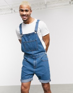 Выбеленный джинсовый комбинезон с шортами ASOS DESIGN-Синий