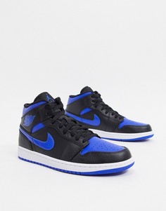 Синие кроссовки средней высоты с черными вставками Nike Air Jordan 1-Черный