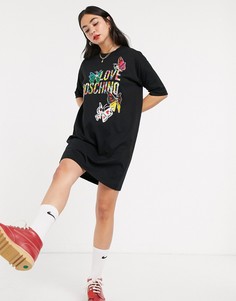 Платье-рубашка с принтом бабочек и логотипом Love Moschino-Черный