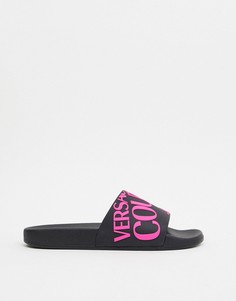 Шлепанцы с неоновым логотипом Versace Jeans Couture-Черный