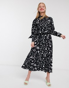Платье миди с высоким воротом, открытой спиной и принтом ASOS WHITE-Черный
