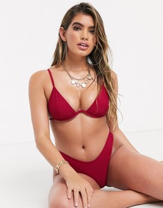 Бордовые плавки бикини с высоким вырезом по бедру Missguided-Красный