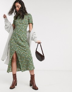 Чайное платье макси с завязками на рукавах и цветочным принтом ASOS DESIGN-Мульти