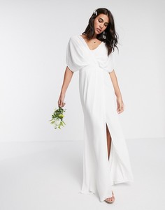 Платье макси с короткими рукавами и свободным воротом ASOS DESIGN Bridesmaid-Белый