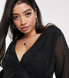 Черный сетчатый топ с пуговицами ASOS DESIGN Curve