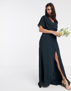 Платье макси с короткими рукавами и свободным воротом ASOS DESIGN Bridesmaid-Темно-синий