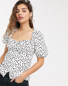 Хлопковая чайная блузка в горошек ASOS DESIGN-Мульти