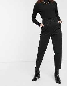 Широкие брюки со складками и черепаховой пряжкой на поясе ASOS DESIGN-Черный