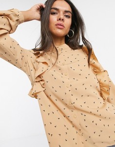 Рубашка с оборками и цветочным принтом Vero Moda-Светло-коричневый