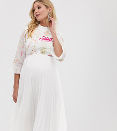 Плиссированное платье миди с вышивкой и расклешенными рукавами ASOS DESIGN Maternity-Белый