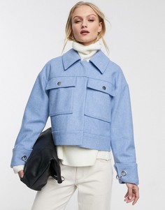 Голубая куртка с добавлением шерсти и карманами Selected Femme-Синий