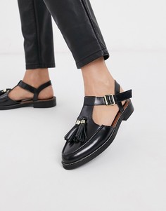 Черные кожаные туфли на плоской подошве с кисточками ASOS DESIGN-Черный