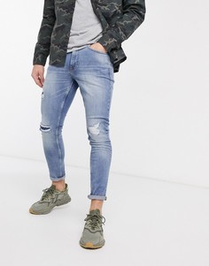 Светлые джинсы скинни с рваной отделкой New Look-Синий