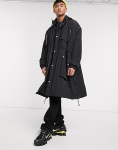 Длинное черное пальто с карманами ASOS DESIGN-Черный