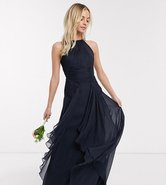 Платье-сарафан макси с присборенной отделкой на лифе ASOS DESIGN Petite Bridesmaid-Темно-синий