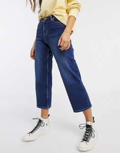 Темно-синие широкие джинсы до щиколотки Pieces-Синий