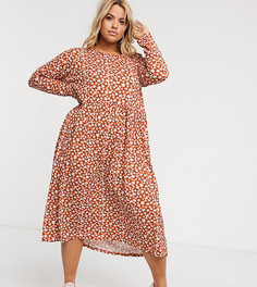 Свободное платье миди с длинными рукавами Wednesdays Girl Curve-Оранжевый