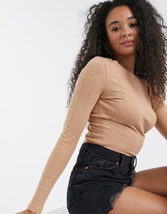 Топ в рубчик с круглым вырезом New Look-Светло-коричневый