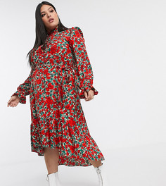 Свободное платье миди с цветочным принтом Missguided Plus-Черный