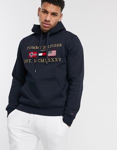Худи темно-синего цвета с логотипом Tommy Hilfiger-Темно-синий