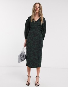 Платье с запахом, oversized-рукавами и цветочным принтом Topshop-Мульти