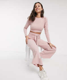 Свитшот с объемными рукавами и широкие джоггеры в рубчик ASOS DESIGN-Розовый