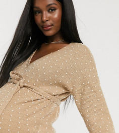 Нюдовый топ с V-образным вырезом и поясом Mamalicious Maternity-Кремовый Mama.Licious