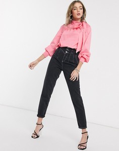 Розовая поплиновая блузка с завязкой на бант Topshop-Розовый