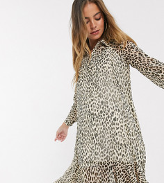 Коричневое платье-рубашка с леопардовым принтом River Island Petite-Коричневый