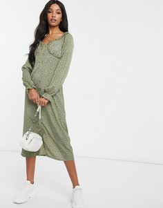 Платье миди шалфейно-зеленого цвета в горошек Missguided-Мульти