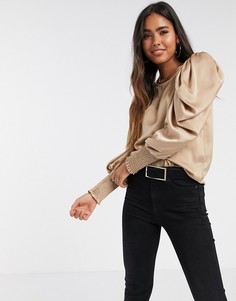 Бежевая атласная блузка с объемными рукавами Vero Moda-Бежевый