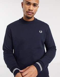 Темно-синий свитшот с круглым вырезом и контрастной отделкой Fred Perry