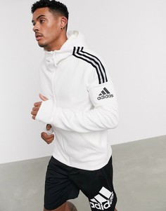 Белый худи с 3 полосками и молнией adidas ZNE